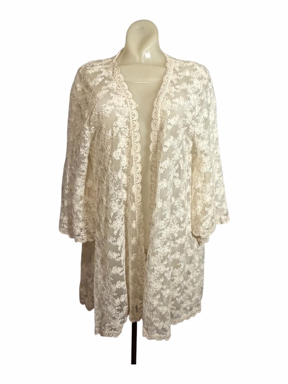 NEW Magnolia Lane Bohemian Ivory Lace Kimono Cardigan Bell Sleeves Womens Size S